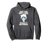 Just a Boy Who Loves Anime And Sketching Pullover Hoodie, Adult Unisex, Dark Heather Grey, Small