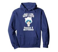 Just a Boy Who Loves Anime And Sketching Pullover Hoodie, Adult Unisex, Navy Blue, Small