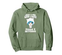 Just a Boy Who Loves Anime And Sketching Pullover Hoodie, Adult Unisex, Sage Green, Medium
