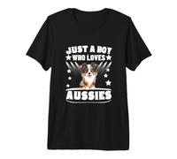 Just A Boy Who Loves Aussies Funny Australian Shepherd Premium T-Shirt