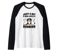 Just A Boy Who Loves Berners Funny Bernese Mountain Dog Raglan Baseball Tee