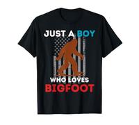 Just a Boy Who Loves Bigfoot American Flag Sasquatch Design T-Shirt