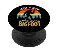 Just A Boy Who Loves Bigfoot Retro Sunset Sasquatch Gift PopSockets Adhesive PopGrip