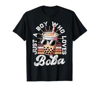 Just a Boy Who Loves Boba Cool Fun Summer Boba Drink Kids T-Shirt