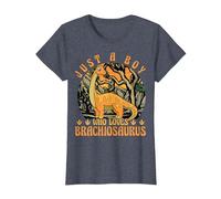 Just A Boy Who Loves Brachiosaurus Dinosaur Lover Dino T-Shirt, Women, Heather Blue, Medium