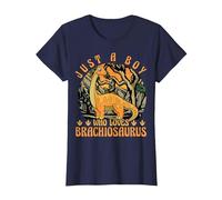 Just A Boy Who Loves Brachiosaurus Dinosaur Lover Dino T-Shirt, Women, Navy Blue, Small