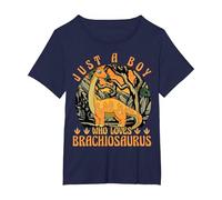 Just A Boy Who Loves Brachiosaurus Dinosaur Lover Dino T-Shirt, Women's Plus, Navy Blue, 4X