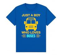 Just A Boy Who Loves Buses School Bus Kids Graphic Novelty T-Shirt Boys Tee Transportation Theme Apparel Royal Blue 12-13Y