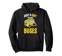Just a Boy who loves Buses School Bus Toddler Boy Kids Pullover Hoodie