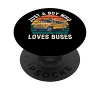 Just A Boy Who Loves Buses Vintage Bus PopSockets Adhesive PopGrip