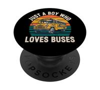 Just A Boy Who Loves Buses Vintage School Bus PopSockets Adhesive PopGrip