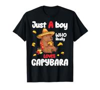 Just a Boy Who loves Capybara Eating Tacos Funny Capybara T-Shirt