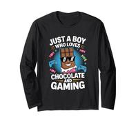 Just A Boy Who Loves Chocolate and Gaming Gamer Boy Kid Long Sleeve T-Shirt