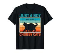 Just A Boy Who Loves Chubby Cats Retro Sunset T-Shirt