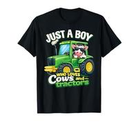 Just A Boy Who Loves Cows and Tractors Farmer Cow Tractor T-Shirt