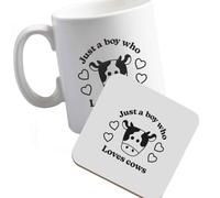 Just a Boy Who Loves Cows Mug and Coaster Left Handed Image Faces Out