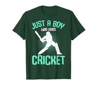 Just a Boy who Loves Cricket Player Youth Boys Kids T-Shirt, Men, Dark Green, Medium