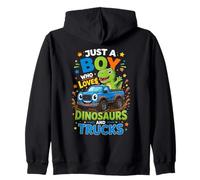 Just A Boy Who Loves Dinosaurs Trucks Zip Hoodie