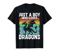 Just A Boy Who Loves Dragons Men Boys Kids Cute Retro Dragon T-Shirt