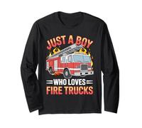 Just a Boy Who Loves Fire Trucks Firefighter Kid Long Sleeve T-Shirt
