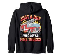 Just a Boy Who Loves Fire Trucks Firefighter Kid Zip Hoodie