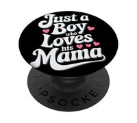 Just A Boy Who Loves His Mama Retro Hearts Mother's Day PopSockets Adhesive PopGrip