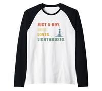 Just A Boy Who Loves Lighthouses Funny Retro Lighthouse Raglan Baseball Tee