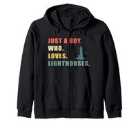 Just A Boy Who Loves Lighthouses Funny retro Lighthouse Zip Hoodie