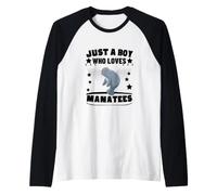 Just A Boy Who Loves Manatees Funny Sea Cow Manatee Raglan Baseball Tee