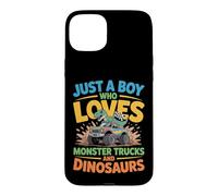 Just a Boy Who Loves Monster Trucks and Dinosaurs Funny Trex Case for iPhone 15 Plus