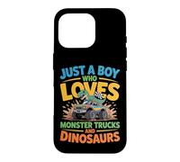 Just a Boy Who Loves Monster Trucks and Dinosaurs Funny Trex Case for iPhone 16 Pro