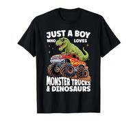 Just A Boy Who Loves Monster Trucks and Dinosaurs T-Rex T-Shirt