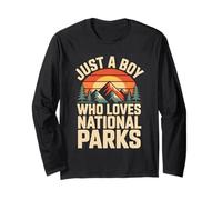 Just A Boy Who Loves National Parks Retro Sunset Long Sleeve T-Shirt