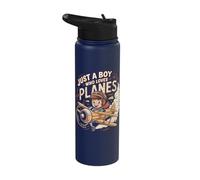Just A Boy Who Loves Planes Vintage Aviation Stainless Steel Insulated Water Bottle