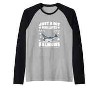 Just A Boy Who Loves Salmons Funny Salmon Raglan Baseball Tee