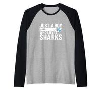 Just A Boy Who Loves Sharks Funny Shark Raglan Baseball Tee