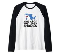 Just A Boy Who Loves Sharks Funny Shark Raglan Baseball Tee