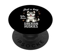 Just A Boy Who Loves Siberian Huskies PopSockets Adhesive PopGrip