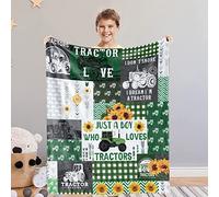 Just a Boy Who Loves Tractors Blanket Green Tractor Throw Blankets for Boys Kids Farm Truck Blanket Warm Lightweight Flannel Fleece Blanket for All Season Couch Sofa, 130cm x 152cm