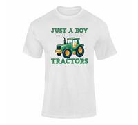 Just A Boy Who Loves Tractors Kids T Shirt Colourful Big Wheel Tractor Lover Design for Boys White 5-6 Years Style 1