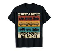 Just A Boy Who Loves Trains Rail Fan Vintage Train Wagon T-Shirt