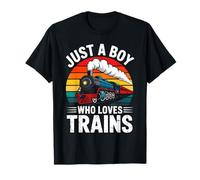 Just A Boy Who Loves Trains Retro Steam Locomotive Train T-Shirt