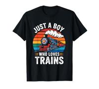Just A Boy Who Loves Trains Retro Train Driver Railway T-Shirt