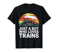 Just A Boy Who Loves Trains Retro Train Lover Locomotive T-Shirt