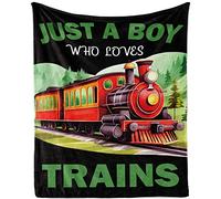 Just A Boy Who Loves Trains Soft Warm Cozy Fleece Plush Blanket Throw for Boys, Train Lovers Gift, Couch Sofa, 130x150cm