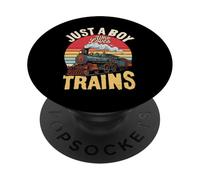 Just A Boy Who Loves Trains Vintage Locomotive Lover PopSockets Adhesive PopGrip