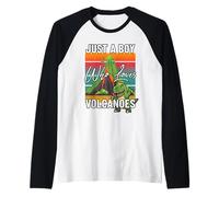 Just a Boy Who Loves Volcanoes Fun Dinosaur Volcano Eruption Raglan Baseball Tee