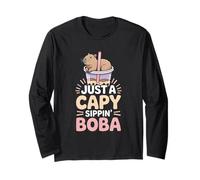 Just A Capy Sippin Boba Cute Capybara Lover Long Sleeve T-Shirt