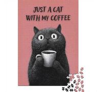 Just A Cat With My Coffee 1000-Piece Puzzle for Adults, 70x50cm/1000pcs; White Cardboard for Simple Sorting; Shared Family Time Around The Table