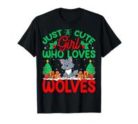 Just A Cute Girl Who Loves Wolves Santa Hat Wolf Christmas T-Shirt